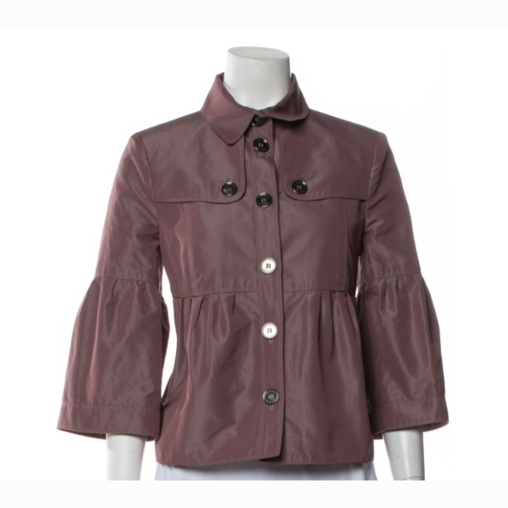 Burberry Purple Utility Jacket with Stand-Up Collar and Peplum Waist